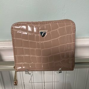 Aspinal of London Slim Mini Continental Purse Wallet in Soft Taupe Croc